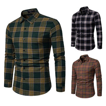

Foreign Trade New European Version Of Men's Business Spring And Autumn Plaid Casual Long-sleeved Shirt Men's Self-cultivation Pointed Collar Long-sleeved Shirt
