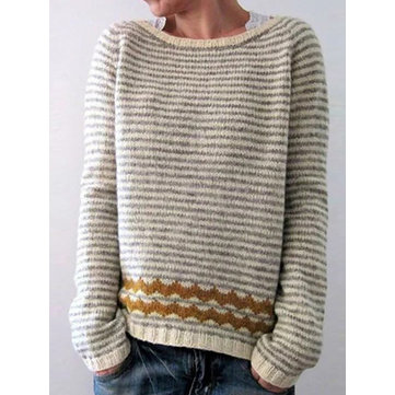Casual Striped Crew Neck Long Sleeve Sweater