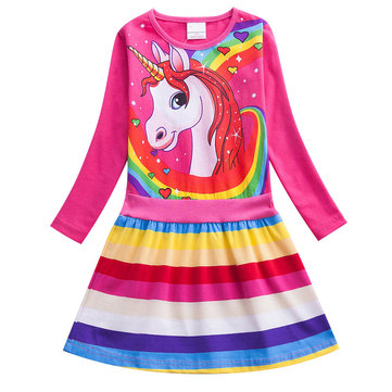 

Girl Unicorn Print Rainbow Casual Dress For 2-9Y