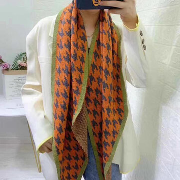 Multi-colored Houndstooth Double-layer Knit Scarf Ladies Sha