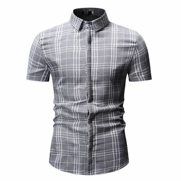 

Foreign Trade Summer New Men's Casual Plaid Short-sleeved Shirt Men's Self-cultivation British Wind Large Size Long-sleeved Shirt