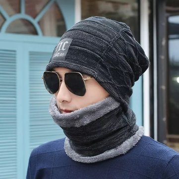 Wool Knit Hat Casual Beanie Hat Two-Piece Suit With NC Logo