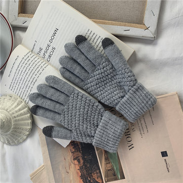 Warm Touch Screen Gloves Knitted Wool Full Color Gloves