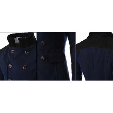 Mens Solid Double Breasted Mid-Long Thicken Coat