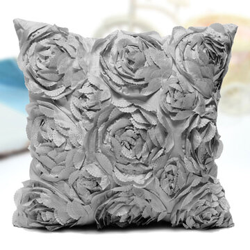 Satén 3D Rose Flower Fundas de almohada cuadradas Sofá casero Boda Funda de cojín de decoración 