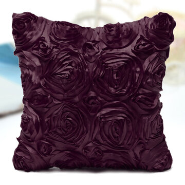Satén 3D Rose Flower Fundas de almohada cuadradas Sofá casero Boda Funda de cojín de decoración 