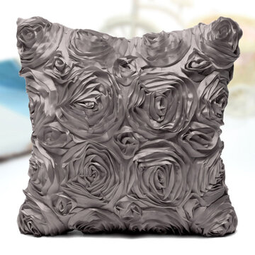 Satin 3D Rose Flower Square Pillow Cases Home Sofa Wedding Decor Cushion Cover 