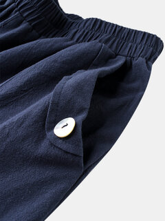 Solid Pocket Elastic Waist Pants Other Image