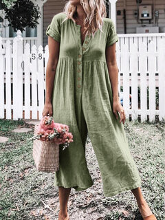 Solid Color Button Jumpsuit Other Image