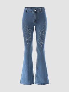 Butterfly Rhinestone Button Flared Jeans Other Image