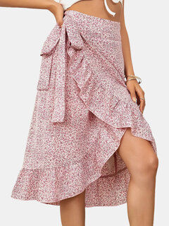 Floral Ruffle Tie Irregular Skirt Other Image