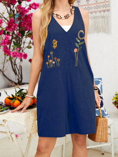 Embroidery Flowers V-neck Romper Other Image