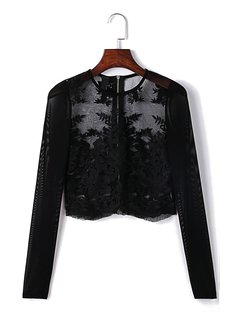 Sexy Long Sleeves Embroidered Lace Women Crop Top Other Image