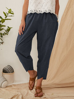 Striped Elastic Waist Pants Other Image
