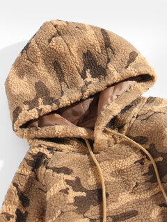 Sweat à capuche épais chaud en laine camouflage pour homme avec poche kangourou