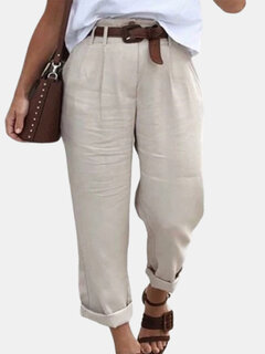 Pockets Solid Color Casual Pants Other Image