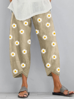 Daisy Floral Printed Elastic Waist Pants Other Image