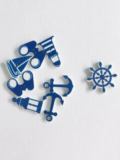 100Pcs Blue Sea Wooden Sewing Buttons 2 Hole Lighthouse Rudder Boat Binoculars DIY Craft Accessories