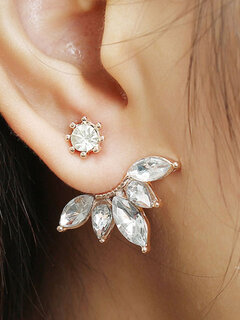 Silver/Zircon Leaf Rose Earrings
