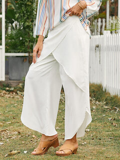 Solid Color Asymmetrical Ruffle Pants Other Image