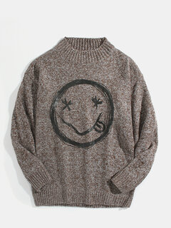 Smile Face Print Knit Sweaters Other Image