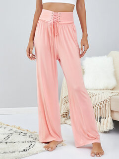 Solid Lace Up Wide Leg Pants Other Image