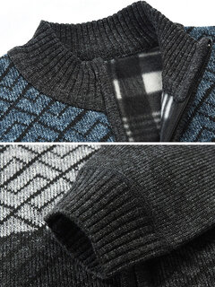 Patchwork Stand Collar Knitted Sweater Cardigan Other Image