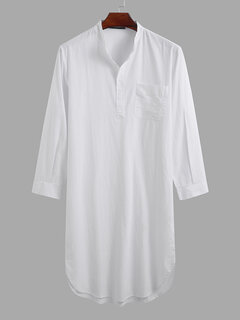 Solid Color Cotton Linen Casual Robes Other Image
