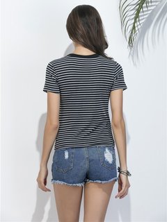 Casual Stripe Short Sleeve O-neck T-shirt For Women Other Image