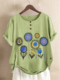 Cartoon Flower Printed O-Neck T-shirt Other Image
