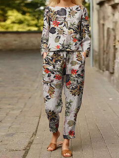 Casual Floral Pattern Cotton Suit Other Image