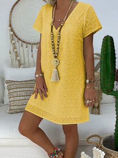 Bohemian Lace Hollow V-neck Short Sleeve Summer Plus Size Dress