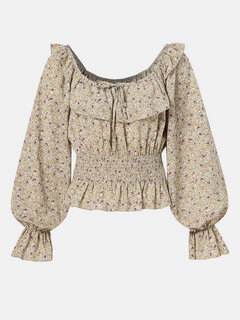 Floral Print Elastic Waist Blouse Other Image