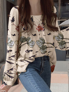Flower Leaves Print Blouse Other Image