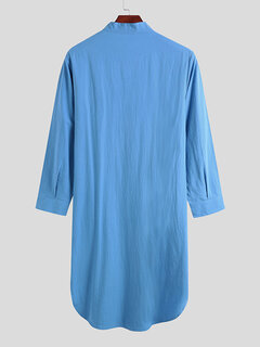 Solid Color Cotton Linen Casual Robes Other Image