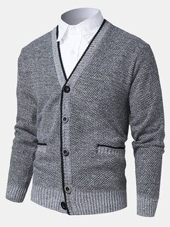Knit Ribbed Button Front Cardigans Other Image
