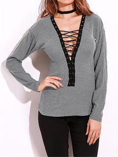 Criss-Cross Long Sleeve Blouses Other Image