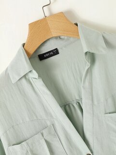 Solid Color Button Pocket Blouse Other Image