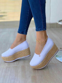 Women Casual Gilrs Wedge Heel Slip on Pumps Canvas Ladies Shoes Loafer Plus Size 