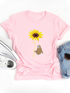 Casual Floral Cartoon Printed T-Shirt Other Image