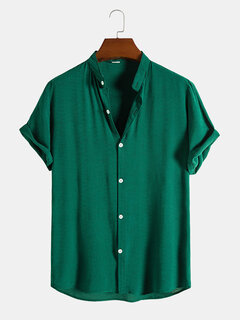 Designer ChArmkpR Mens Cotton Linen Stand Collar Plain Basics Short ...