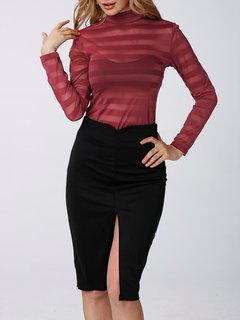 Sexy See-through Stripe Long Sleeves Turtleneck Women T-shirt Other Image