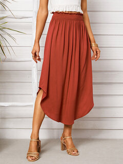 Solid Shirred Elastic Waist Skirt Other Image