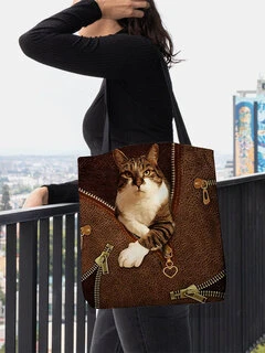 Gem Perhaps Hilarious Bolsa feminina de feltro com estampa de gato de ombro Bolsa bolsa - NewChic