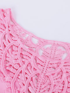 Women Crochet Lace Stitching Long Sleeve O-neck Blouse Other Image