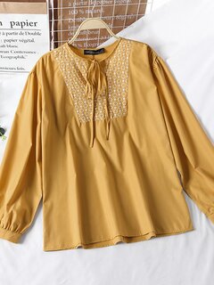 Floral Embroidery Knotted V-neck Blouse Other Image