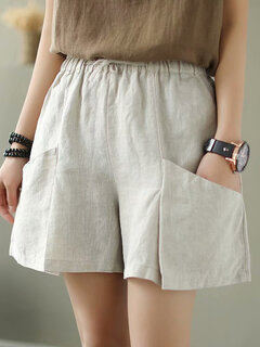 Elastic Waist Solid Color Shorts Other Image