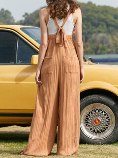 Solid Backless Tie Wide Leg Jumpsuit Other Image