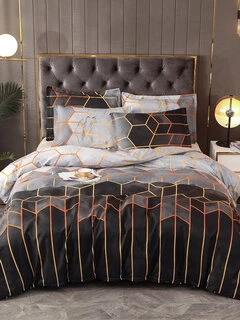 2/3Pcs Geometric Bedding Set White Black Golden Duvet Cover Sets Polyester Bed Cover Pillowcase Queen King Size