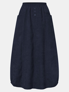 Corduroy Solid Color Elastic Waist Skirt Other Image